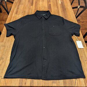 Men's Free Assembly 3X Black Soft Knit Button Up Short Sleeves Collar